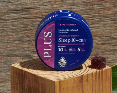PLUS Sleep Midnight Berry 10Pk x 10mg THC + 5mg CBN + 5mg CBD Solventless Rosin Gummies  100mg