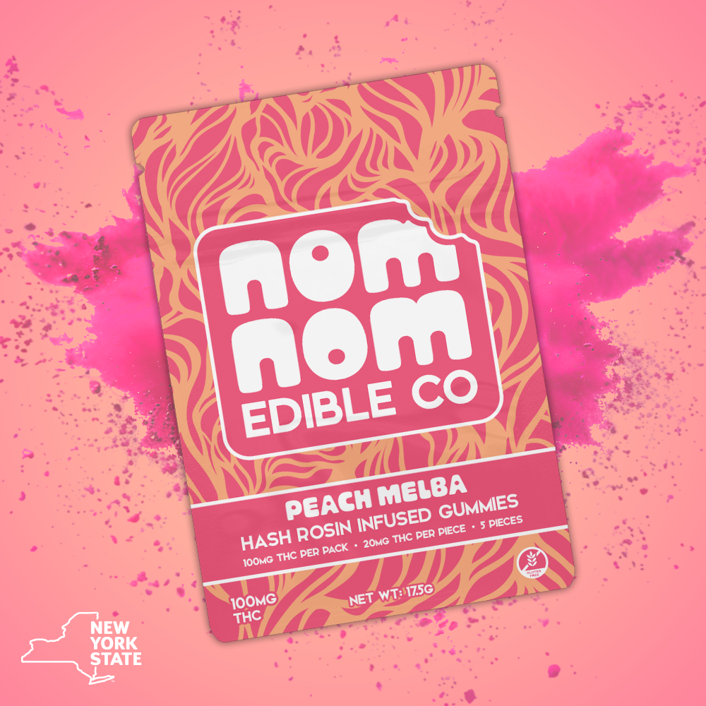 Nom Nom Edible Co. | Peach Melba | 5pk Hash Rosin Gummy | 100mg