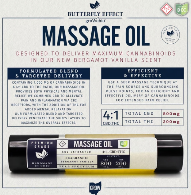 Butterfly Effect | Massage Oil | Bergamot | 4:1 CBD:THC | 200mg