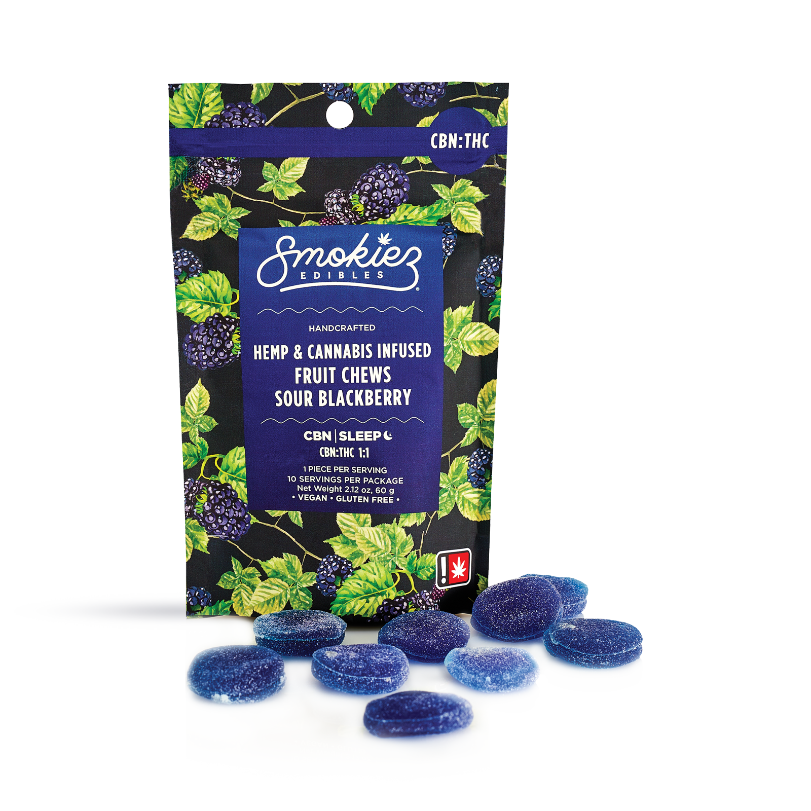 CBN:THC 1:1 Sour Blackberry 100mg CBN:100mg THC Fruit Chews