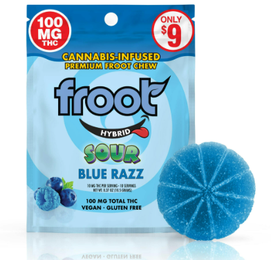 Sour Blue Razz 100mg Gummy   100 Mg