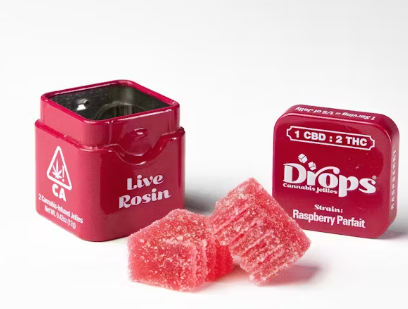 Drops Single Raspberry THC 100mg CBD 50mg Live Rosin Sativa Hybrid 2PK Infused Jellies 100MG
