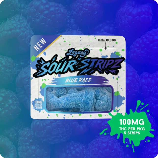 Sour Blue Razz Strips - Gummies - 100mg(5pk)