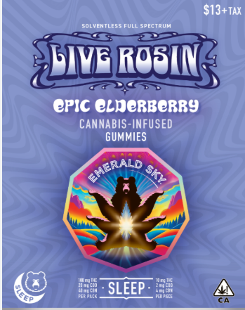Emerald Sky Live Rosin Gummies 10ct 100mg Sleep Epic Elderberry 10:2:4 THC/CBD/CBN