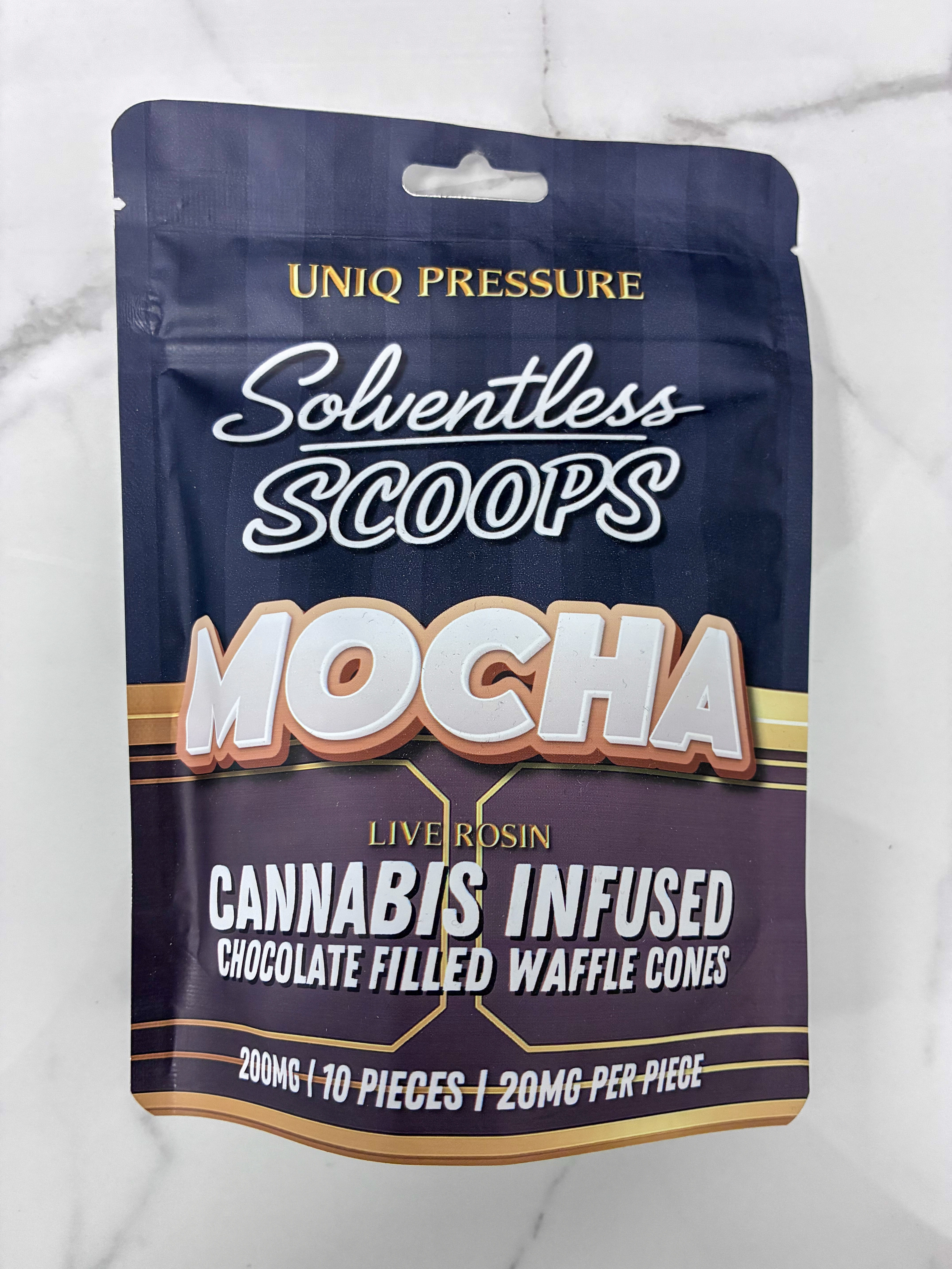 Edibles | Solventless Scoops | Rosin Waffle Cones | Mocha | 200mg | Uniq Pressure