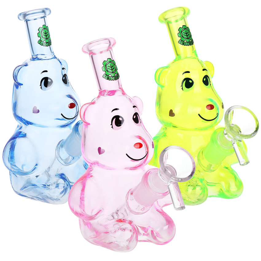 SeshGear Happy Bears Glass Water Pipe | 5" | 14mm F | Colors Vary