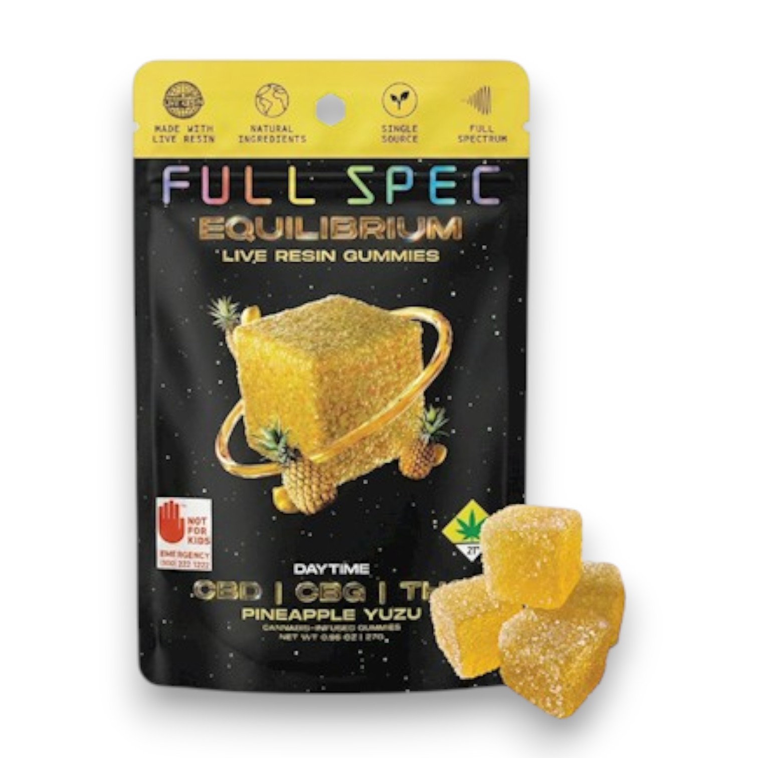 Full Spec Equilibrium Gummies 1:1:1 CBD:THC:CBG 300mg 0.95oz - Pineapple Yuzu