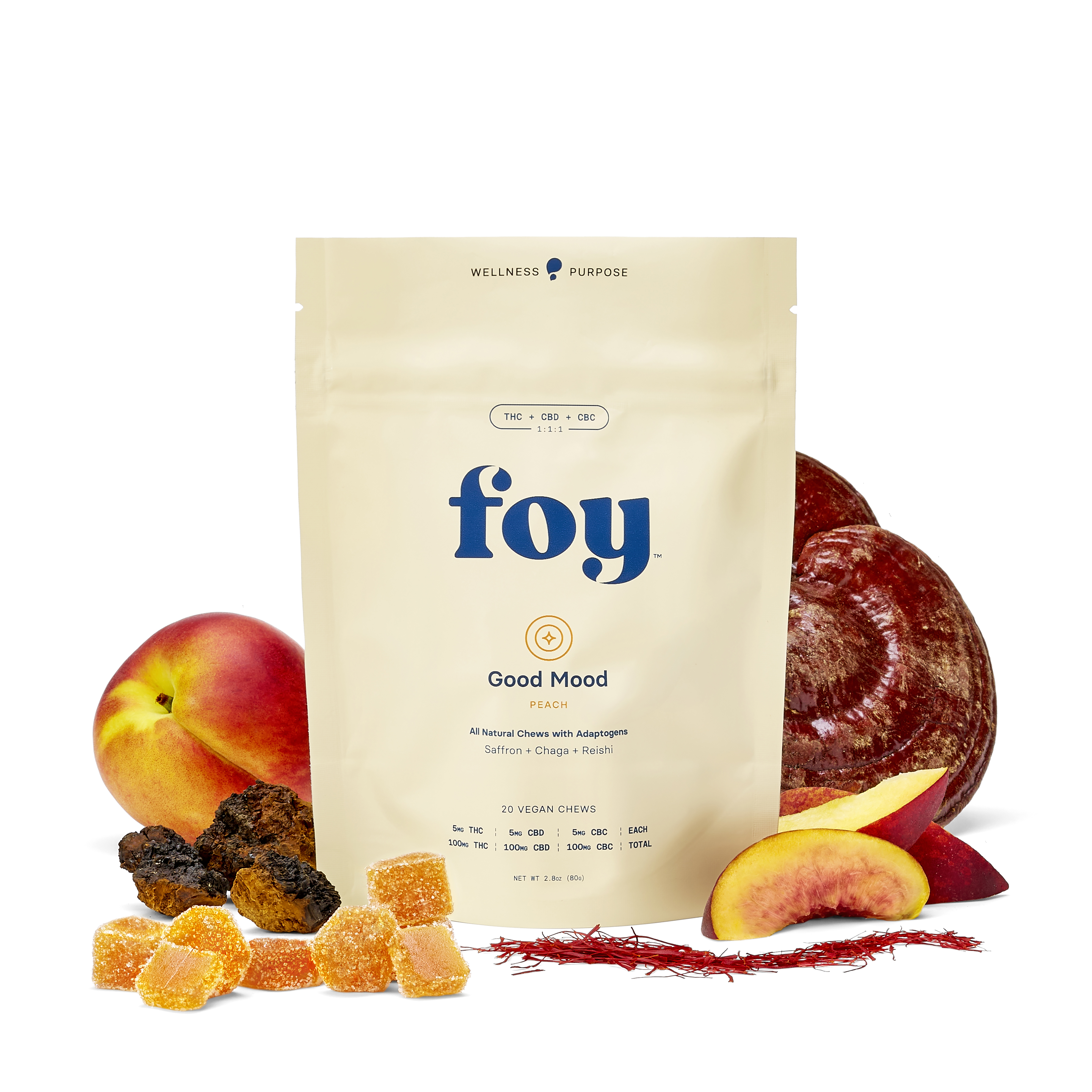 Good Mood Chews w / Organic Adaptogens 1:1:1 THC / CBD / CBC - 100mg, 20 pck —.1g