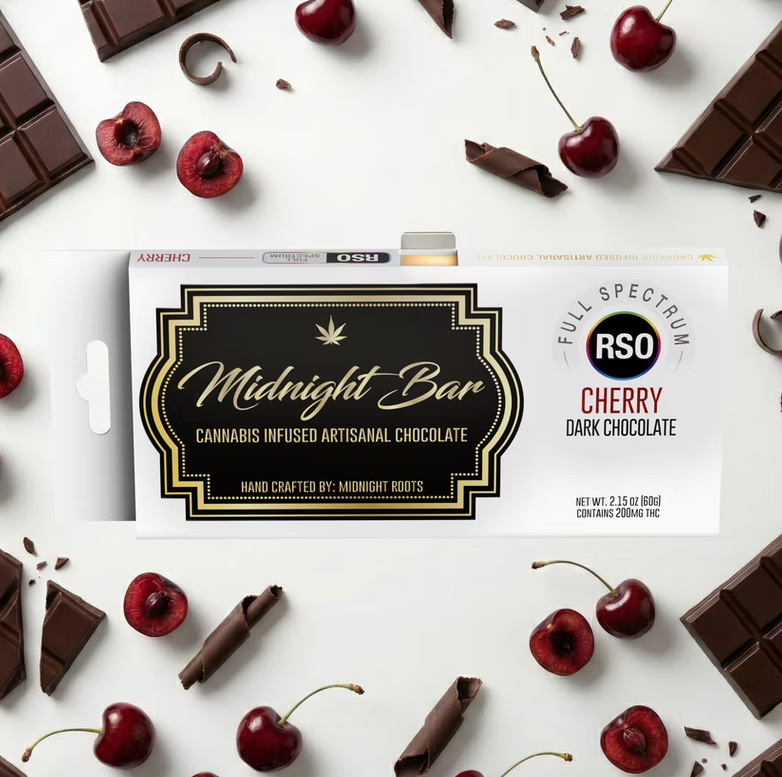 Midnight Roots | Cherry Dark Chocolate | 200mg Bar | REC