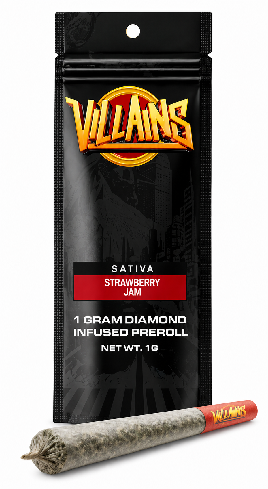 VILLIANS - STRAWBERRY JAM- DIAMOND INFUSED - 1G PREROLL