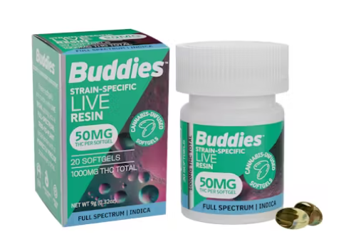 Buddies Indica 50mg Live Resin Full Spectrum Softgels 20PK