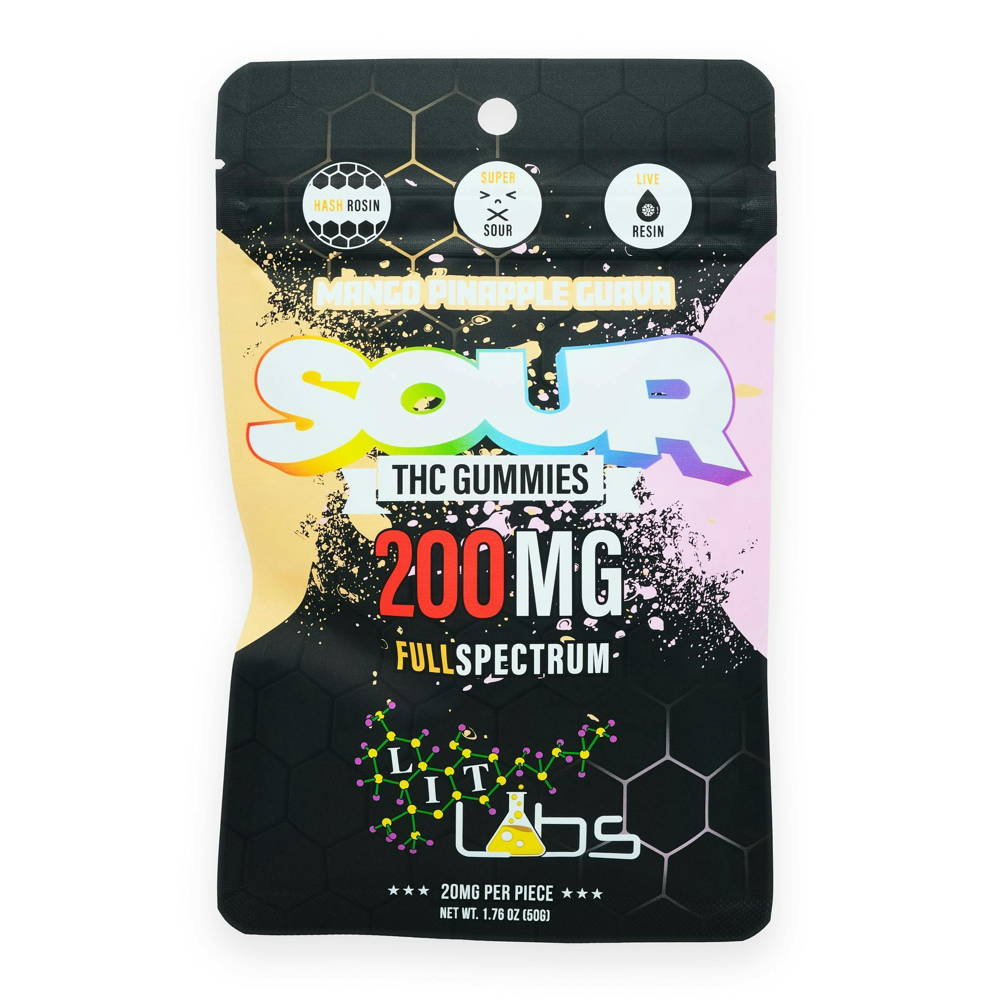 LIT LABS | Edible | Gummies | Full Spectrum | Sour Pineapple Mango Guava | 200mg