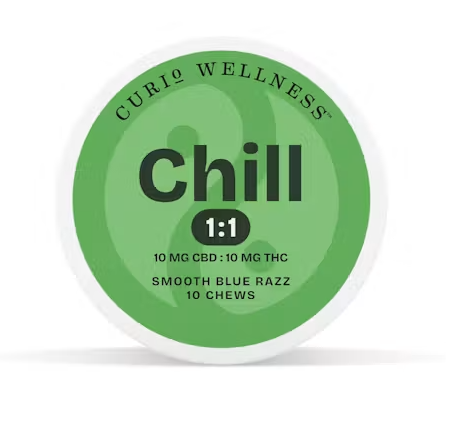 Ⓥ CURIO Chill Chews 100mg: Soothing Blue Razz 1:1 10pk
