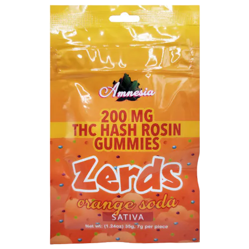 Amnesia Zerds | Orange Soda | 200mg Hash Rosin Gummies 5pk