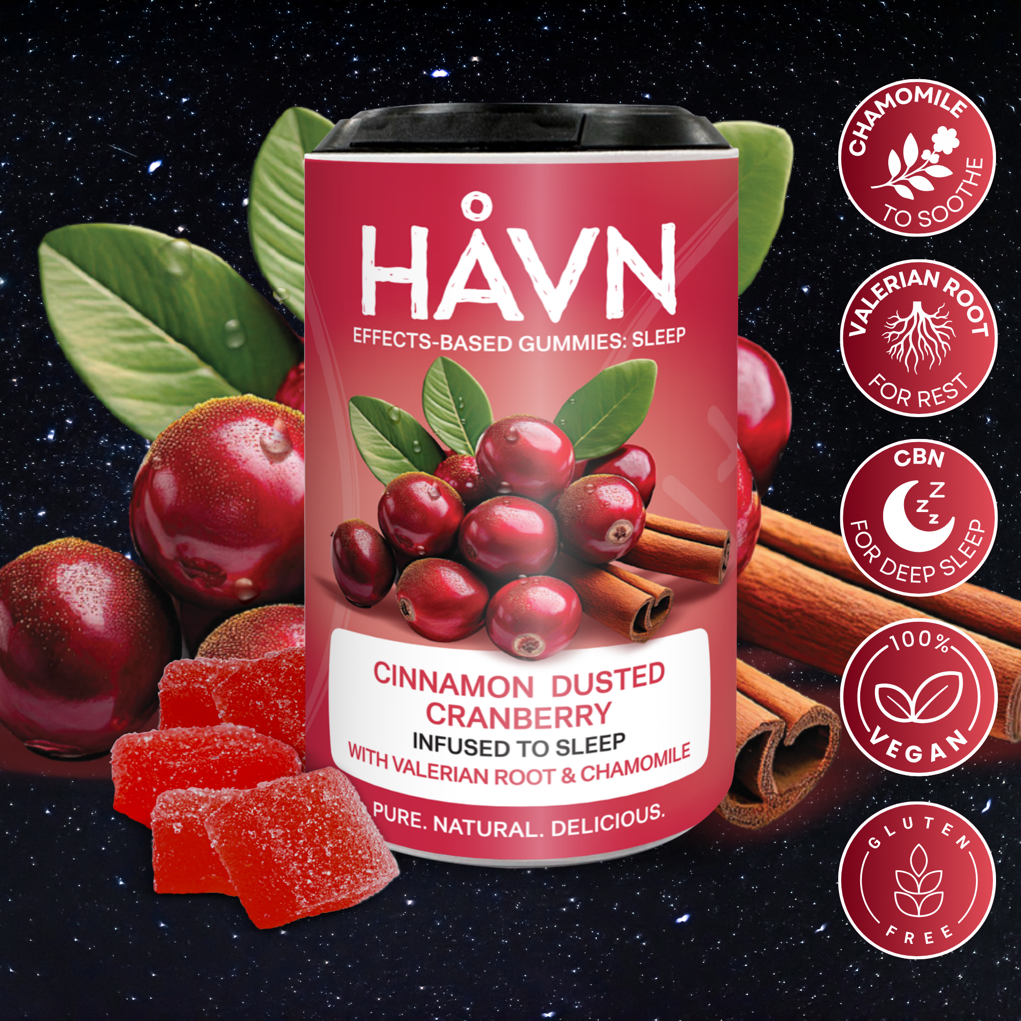 Gummies | Hash Rosin | Cinnamon Cranberry SLEEP 2:1 CBN:THC | 5mg Per Serving | 20pk