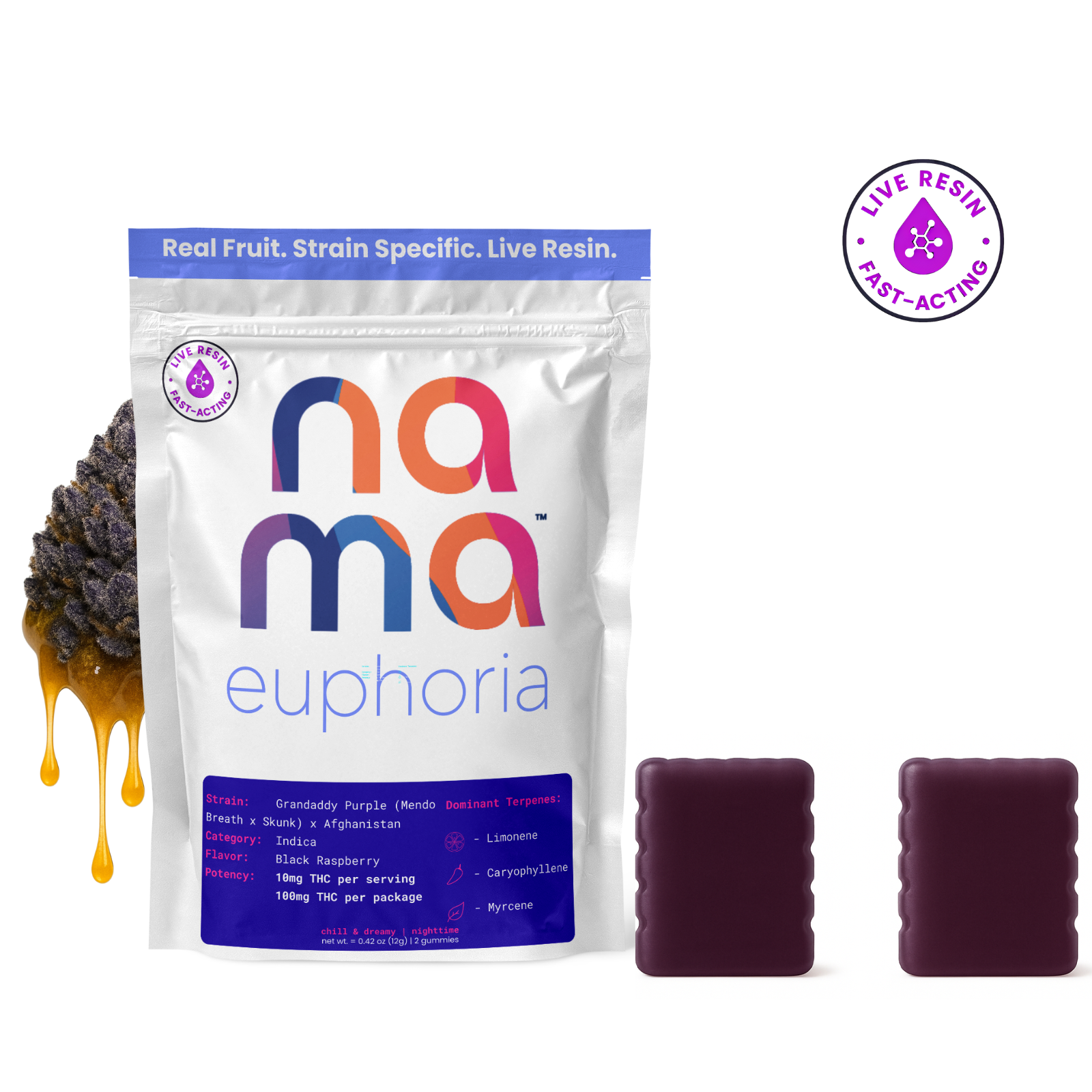 Nama - Euphoria: Grandaddy Purple Live Resin Gummies - 100mg