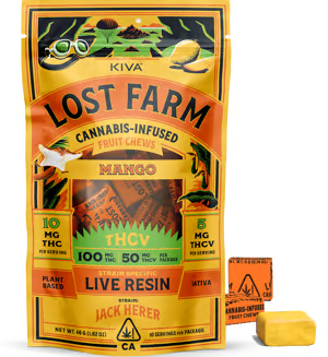 Lost Farm Mango Jack Herer Live Resin THCv Chews 10mgTHC:5mgTHCv 100mgTHC:50mgTHCv