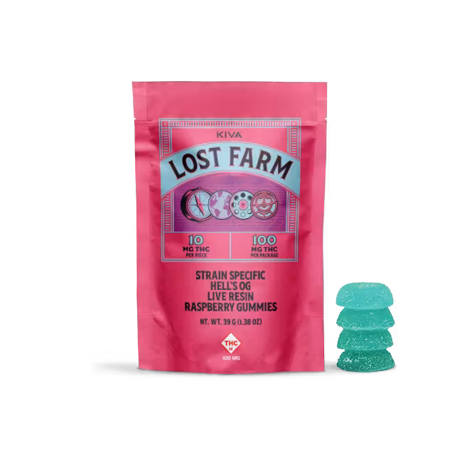 Lost Farm: Live Resin Gummies | Hell's OG x Raspberry | 100mg | 10pk