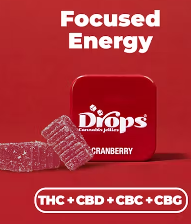 Drops Single Cranberry Enhanced THC 50mg CBD 50mg CBC 50mg CBG 50mg Live Rosin Sativa 2PK Infused Jellies 100MG