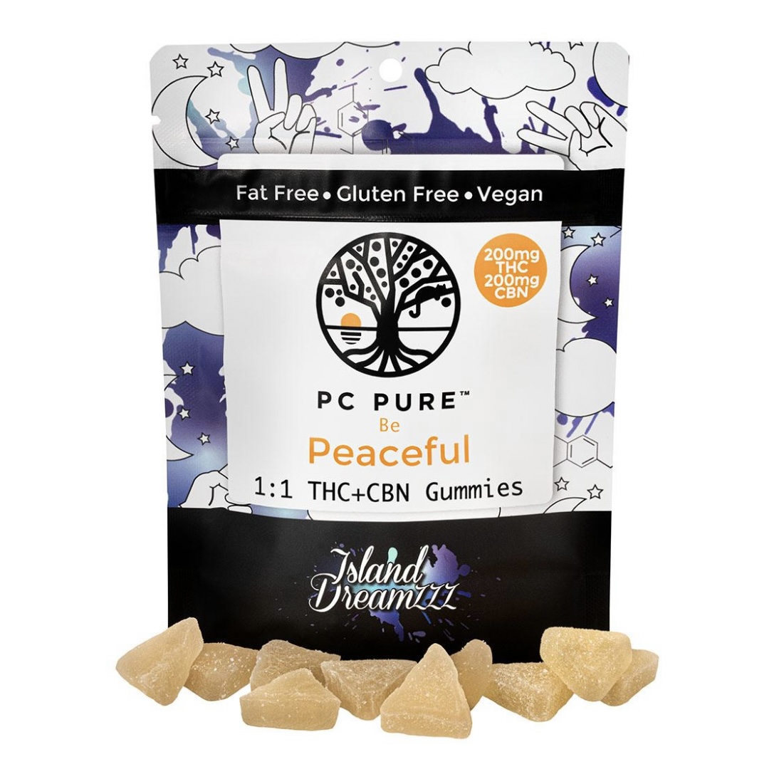 PC Pure: Island Dreamzzz 200mg 1:1 THC/CBN Vegan Gummies