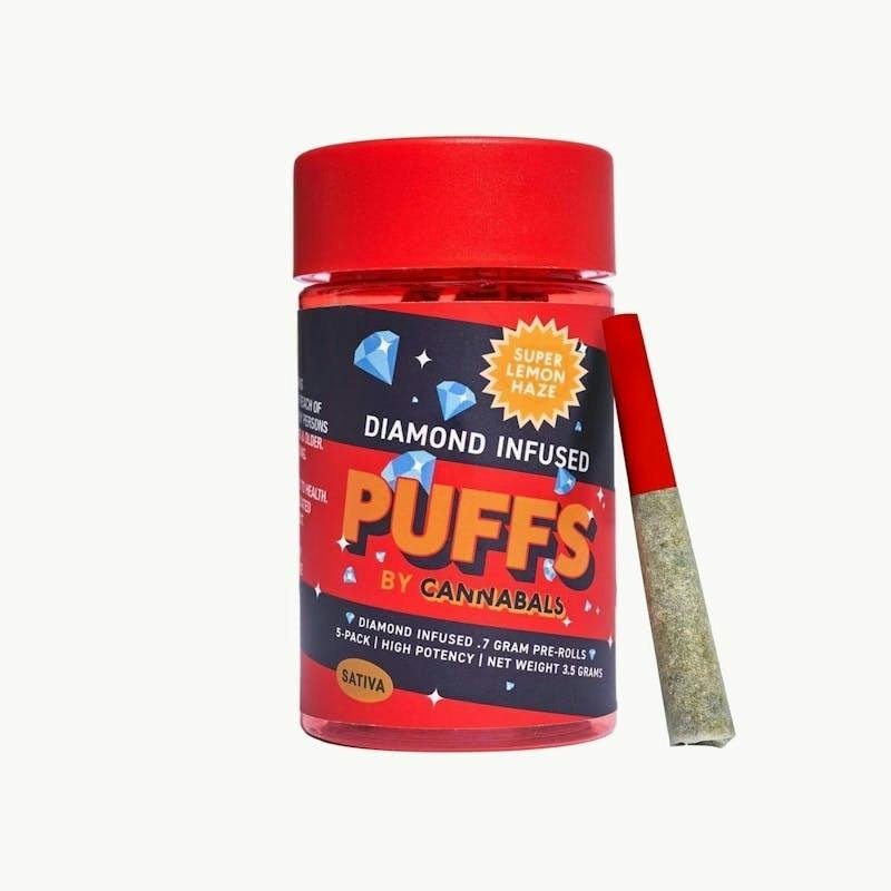 CANNABALS PUFFS - SUPER LEMON HAZE - DIAMOND INFUSED .5G PREROLLS - 7PK