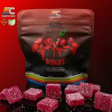 Black Cherry Rubies Lower Dose Gummies 1:1 THC/CBD | H | 100mg | 20pk