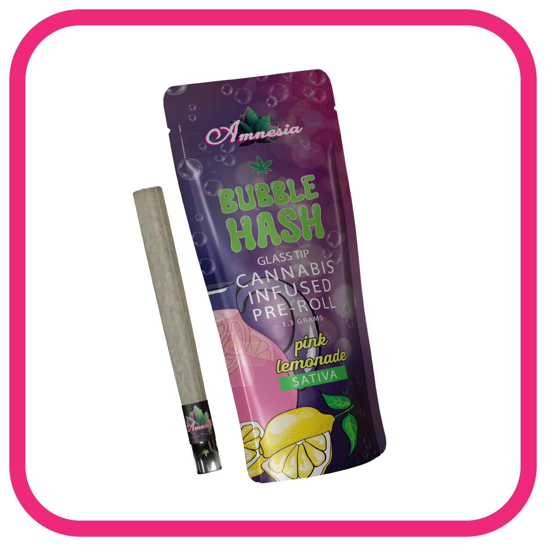 Infused Preroll Bubble Hash Glass Tip 1.3g - Pink Lemonade