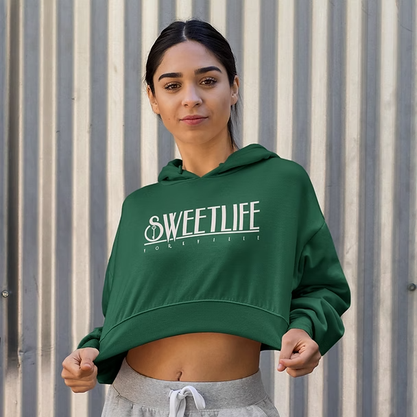 Women Cropped Hoodie Hunter Green