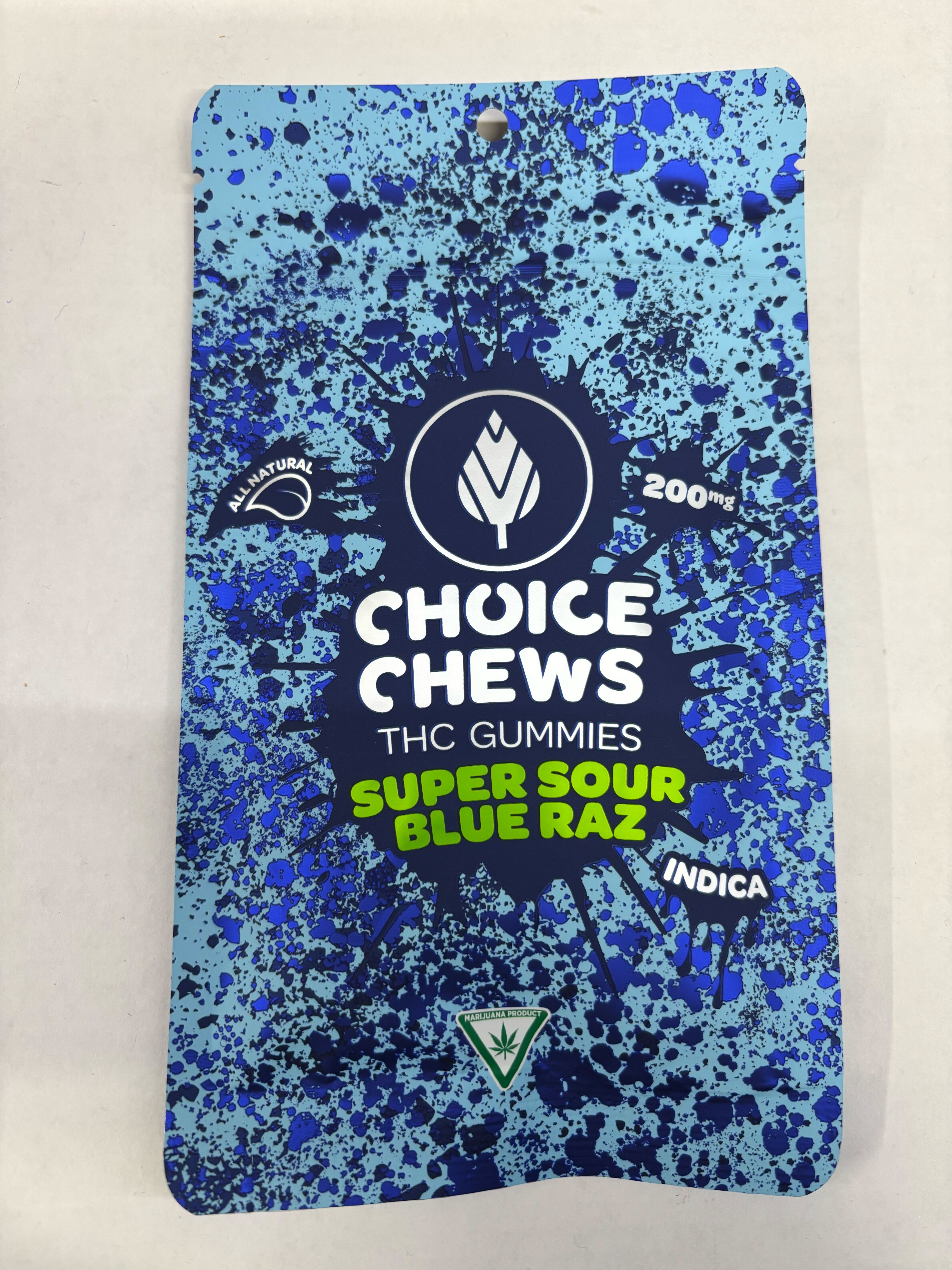 Choice Chews - Super Sour Blue Razz - 200mg Gummies