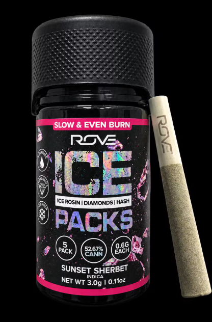 Rove Ice Packs | Sunset Sherbet Diamond Hash Infused Pre-Roll 5 pack product photo