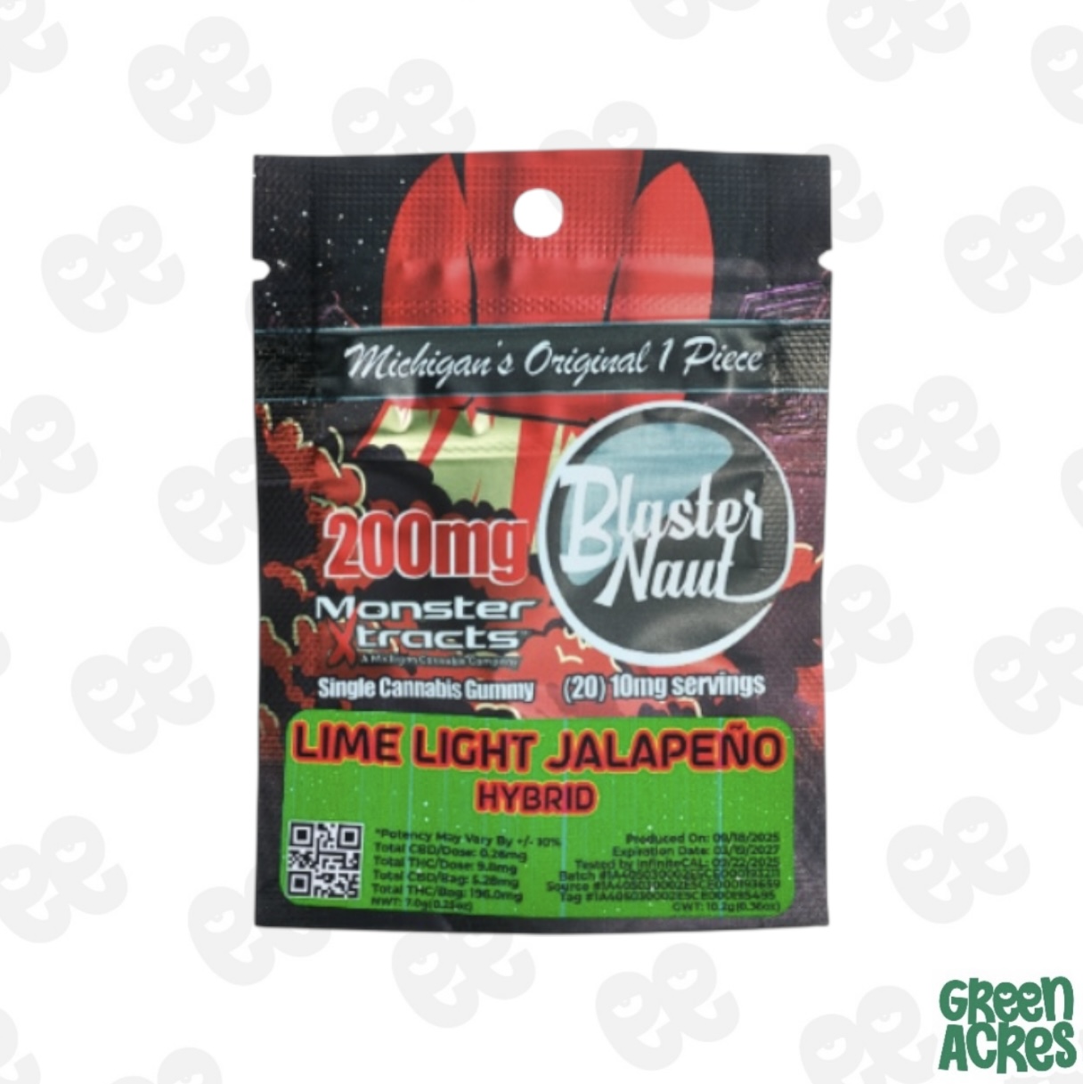 Monster X: LIME LIGHT JALAPEÑO 200MG Single Blasternaut Gummies