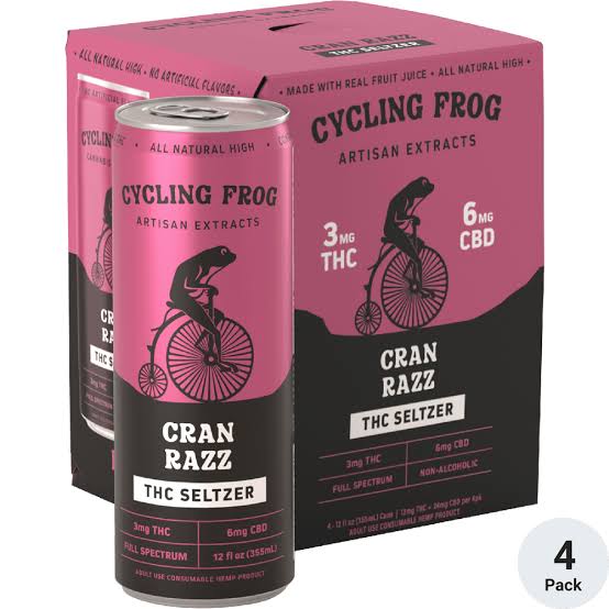 Cycling Frog | THC Seltzer Beverage | Cran Raspberry | 10mg THC/10mg CBD | 12oz