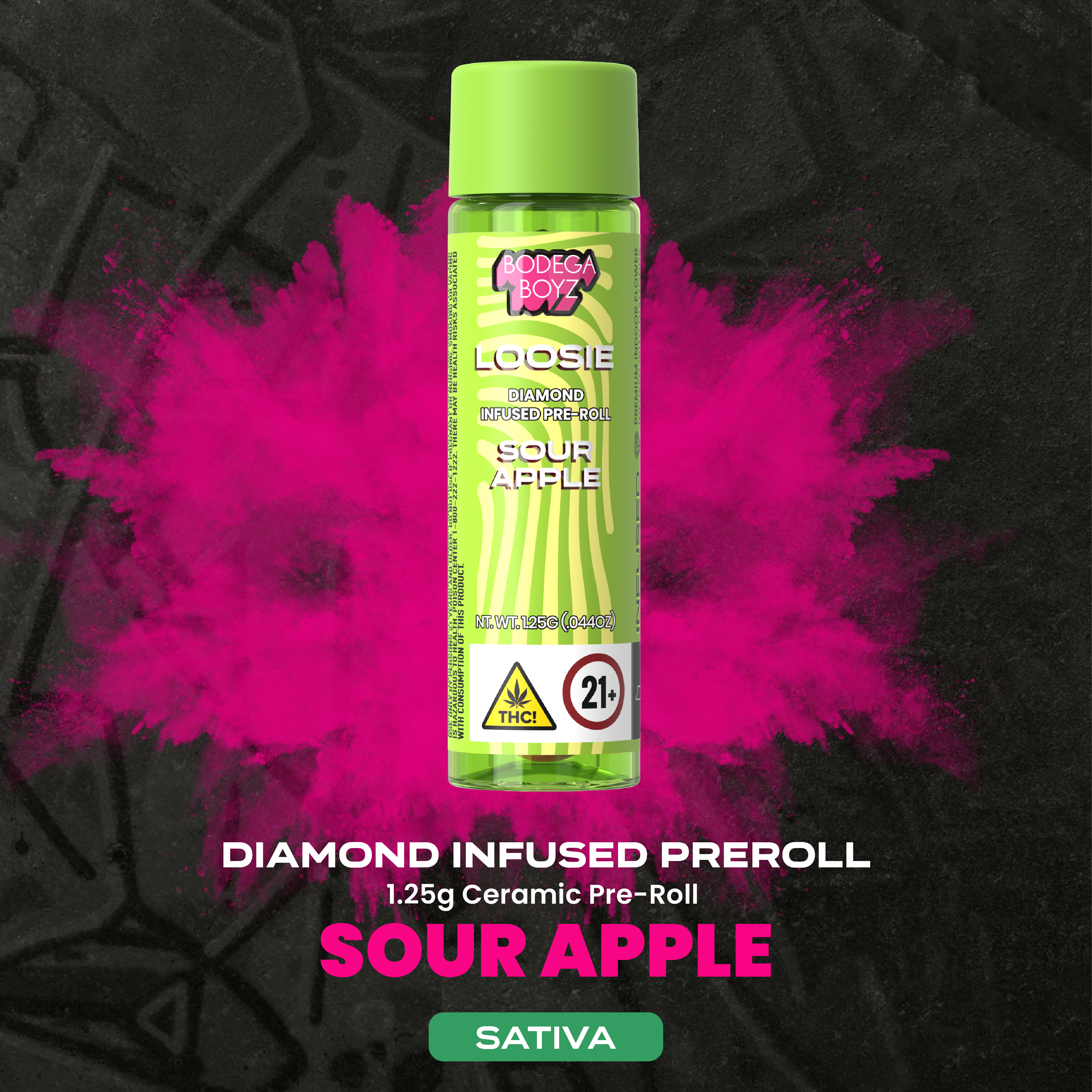 Loosies | Sour Apple | Hybrid | Diamond Infused Pre-Roll | 1.25g