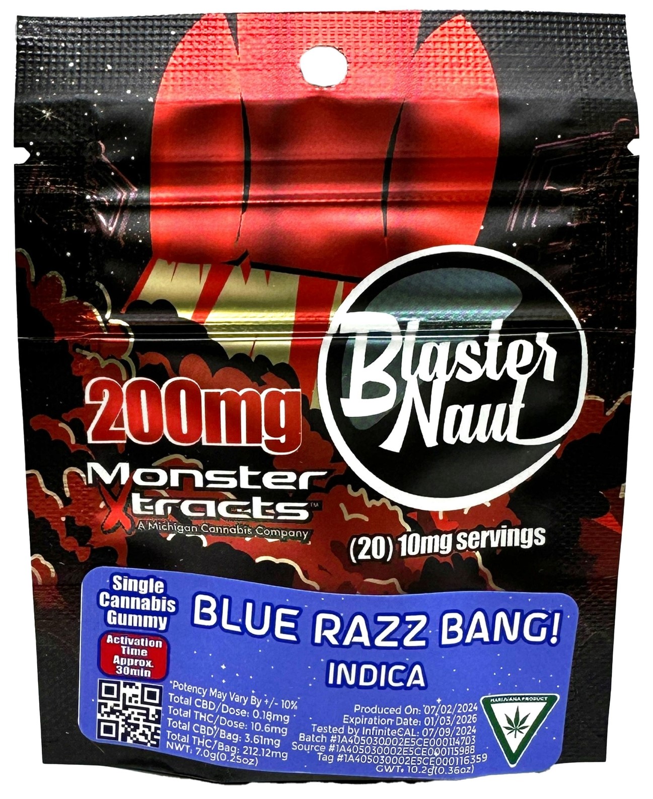 Monster x Blasternaut: Blue Razz Bang Single Gummy 200mg