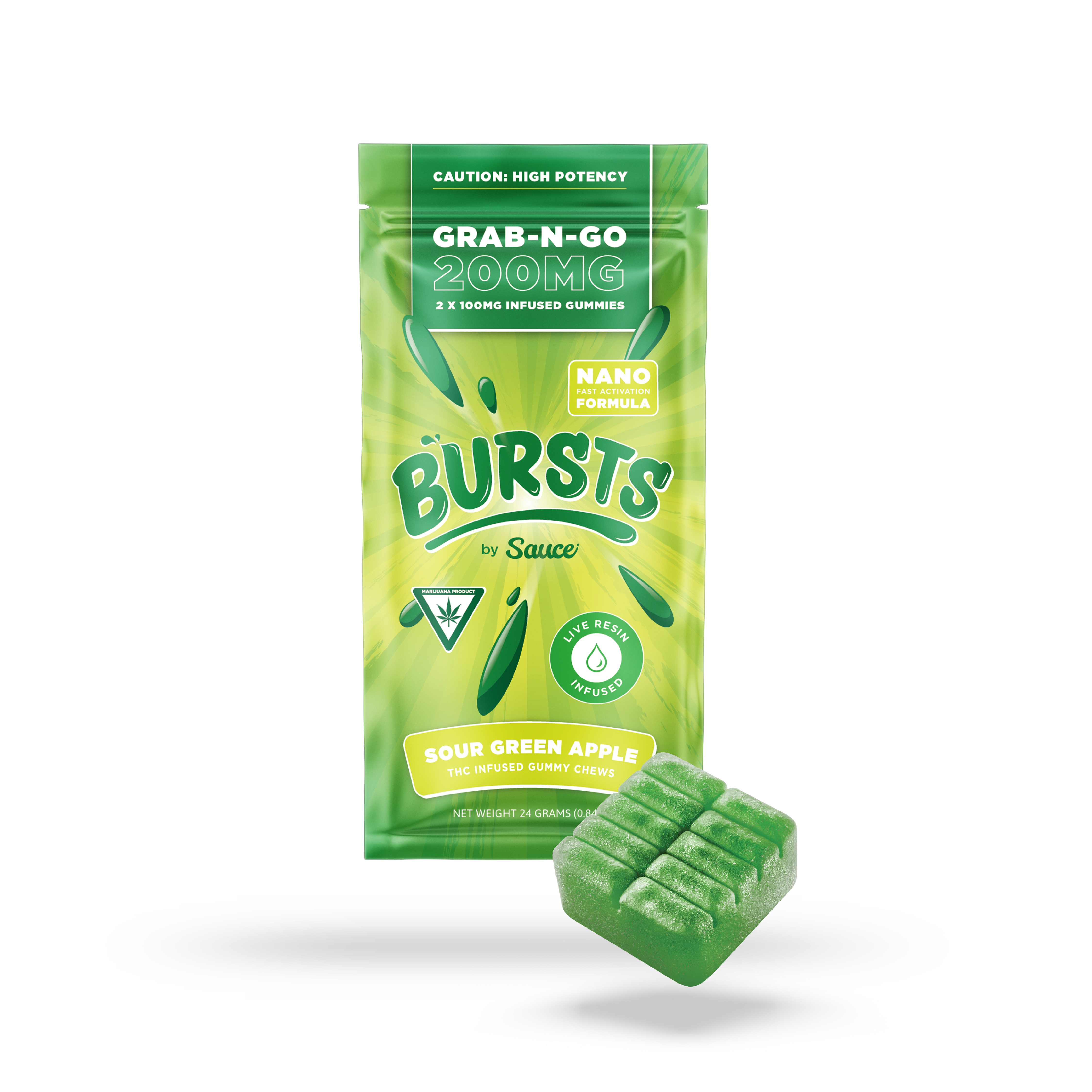 Bursts | 200mg Live Resin Gummies | Sour Green Apple