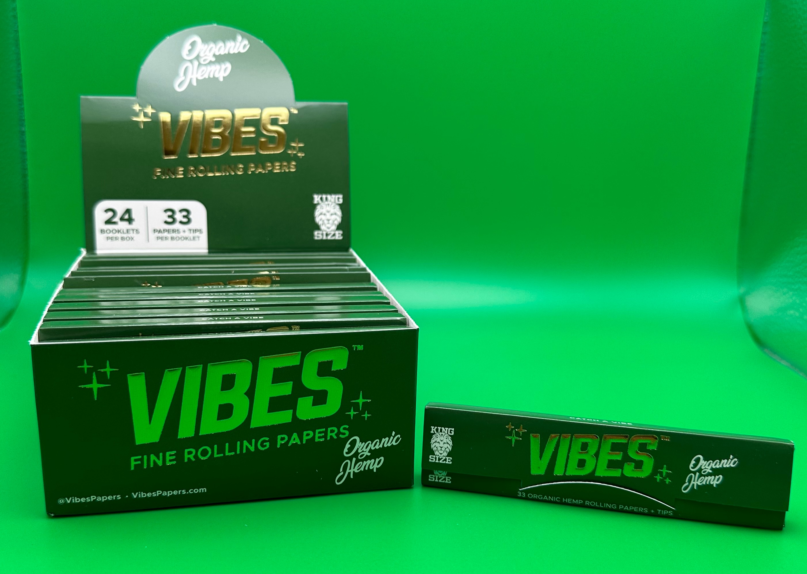 Vibes - King Slim Booklet w/Tips - Organic Hemp (Green)