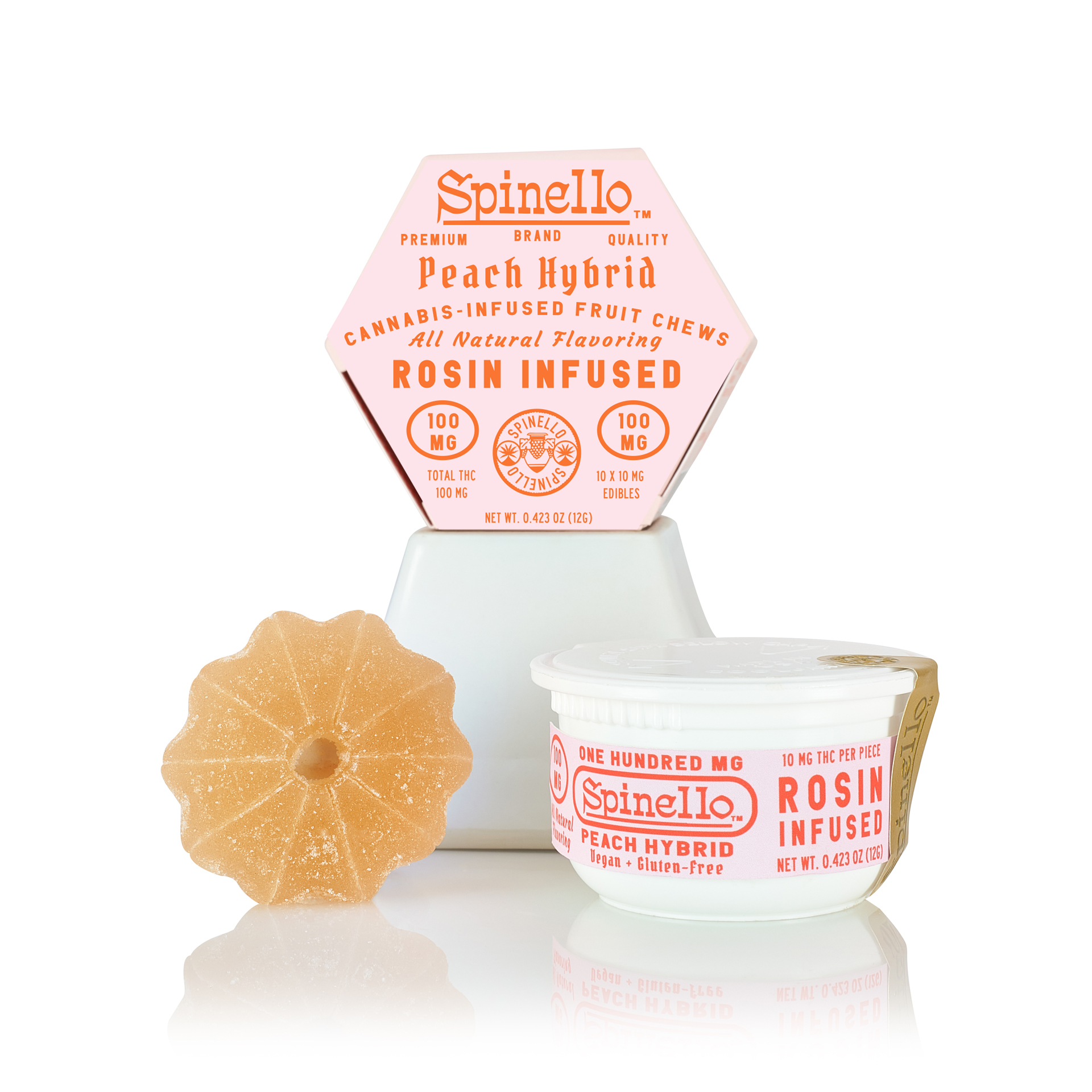 Spinello Peach Hybrid 100mg THC Rosin Fruit Chews