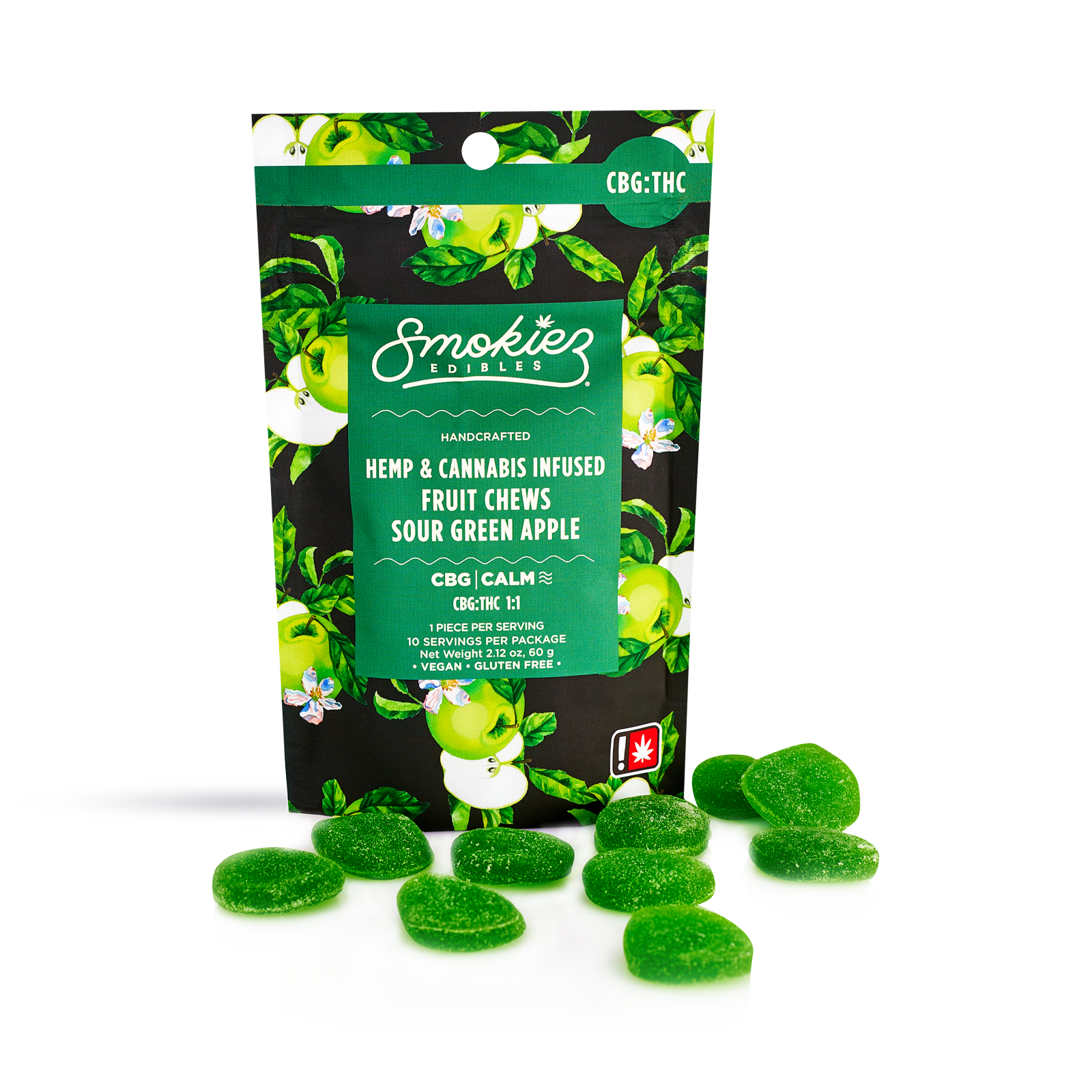 1:1 Sour Green Apple 100mg CBG:100mg THC Fruit Chews