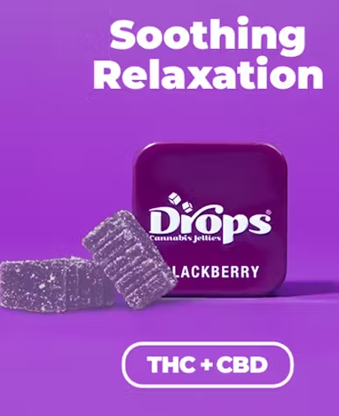Drops Single Blackberry Enhanced 2:1 CBD/THC  200mgCBD 100mgTHC Live Rosin Indica 2PK Infused Jellies 100MG
