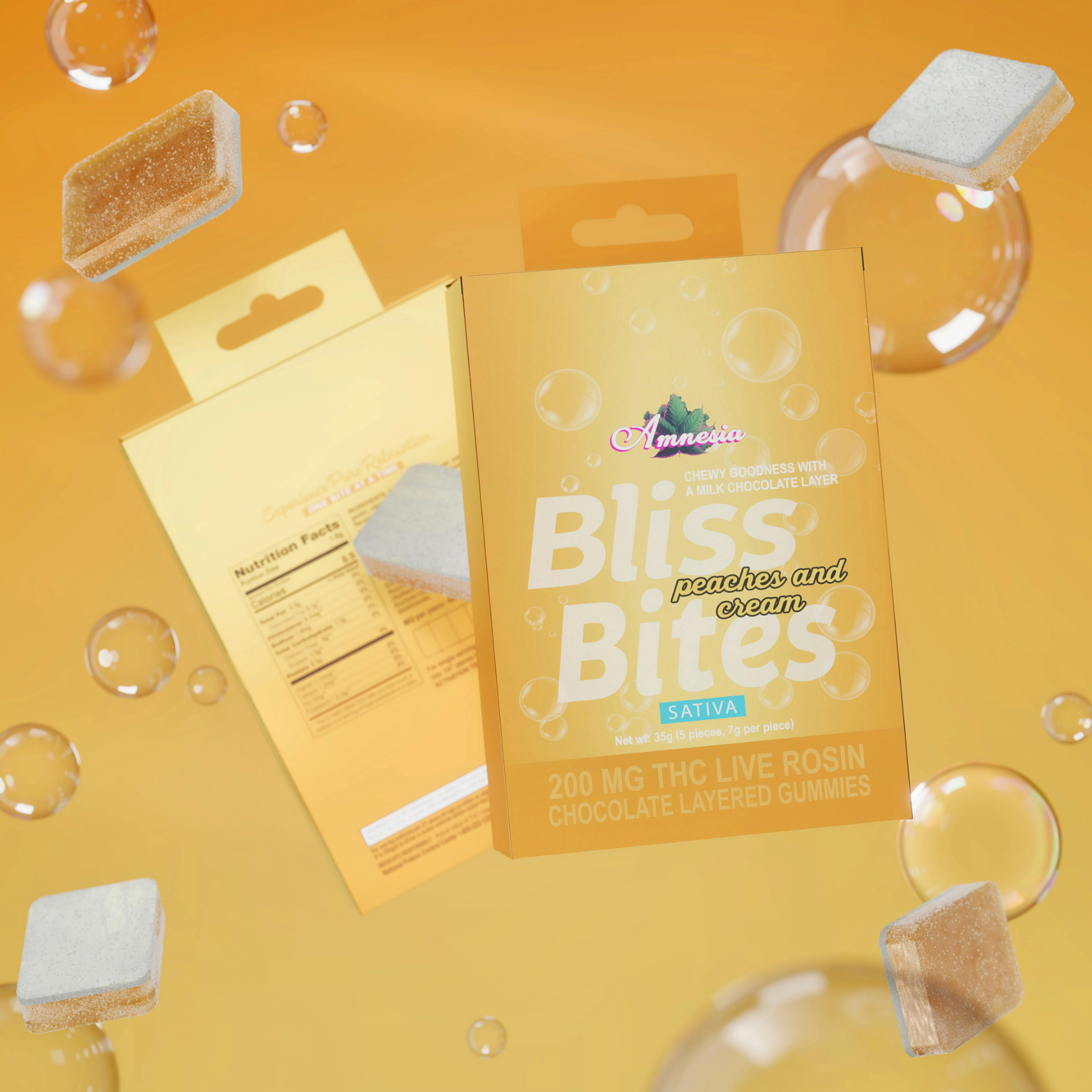 Peaches & Cream Sativa Hash Rosin Chocolate Layered Gummy 200mg | 4/$20