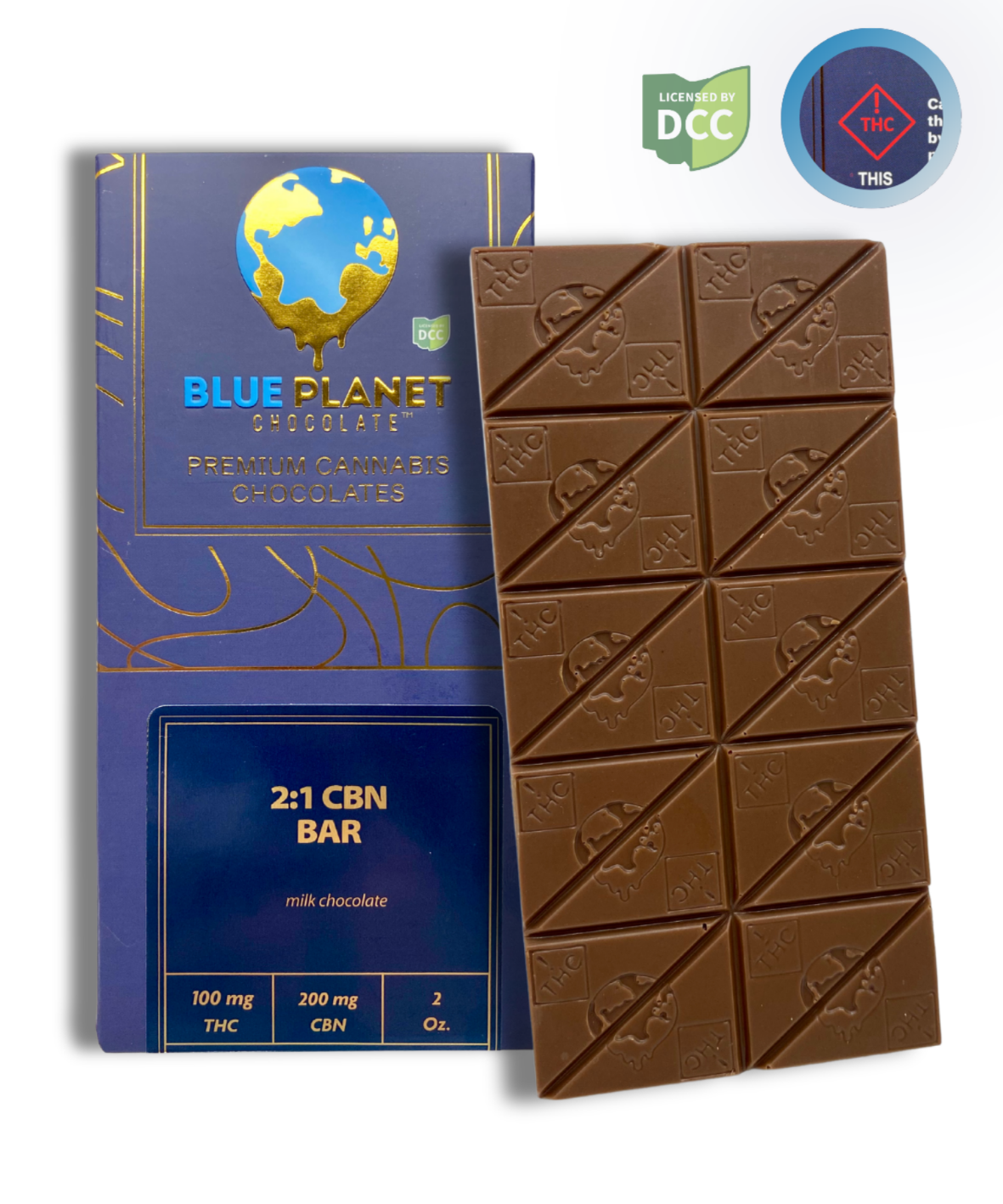 Blue Planet | Chocolates | Milk Chocolate Bar | 2:1 CBN:THC | 100mg