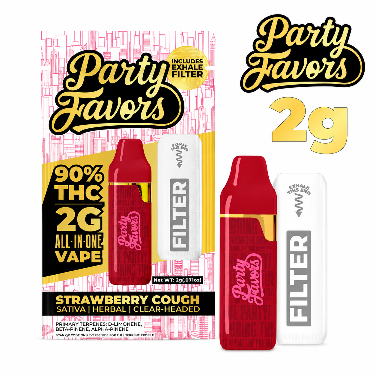 PARTY FAVORS - STRAWBERRY COUGH - 2G AIO WITH AIR FILTER - SATIVA