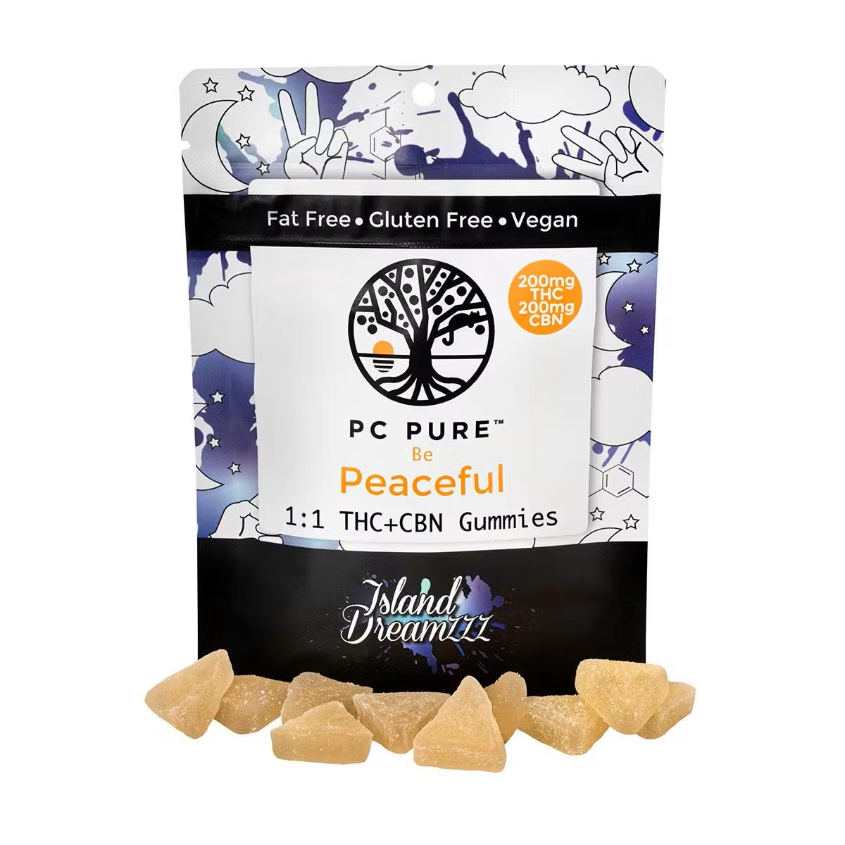 PC Pure: Island Dreamzzz 200mg 1:1 THC/CBN Vegan Gummies