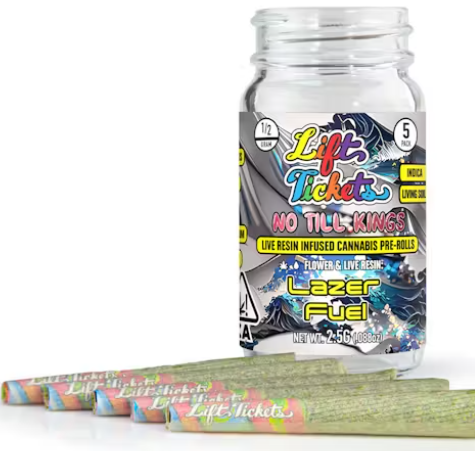 Lift Tickets x No Till Kings Lazer Fuel Indica 0.5g Infused Preroll 5PK