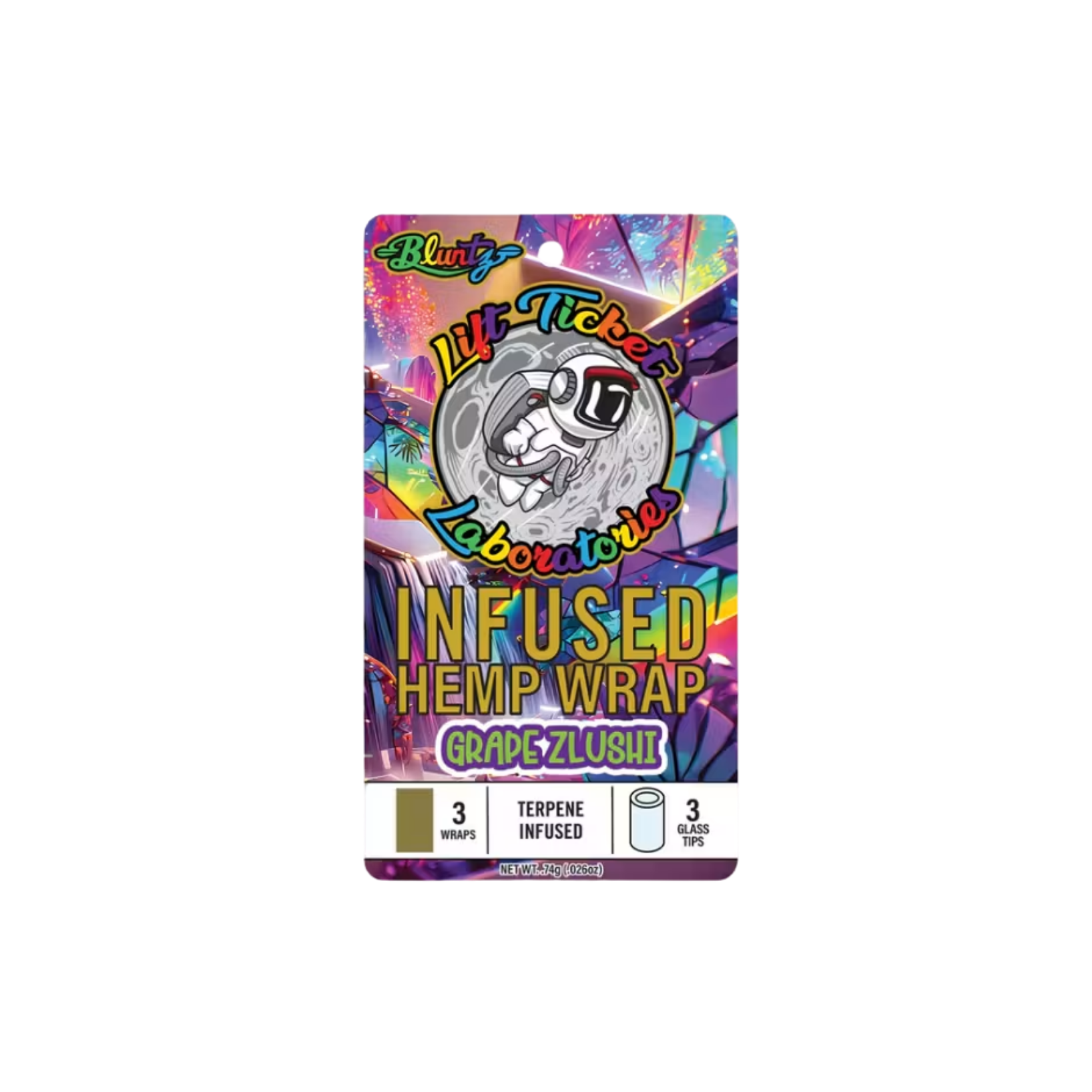 Lift Ticket - Grape Zlushi Infused Bluntz Hemp Wraps + Glass Tips - 3pk