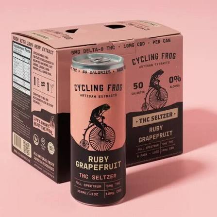 Cycling Frog | THC Seltzer Beverage | Ruby Grapefruit | 10mg THC/10mg CBD | 12oz