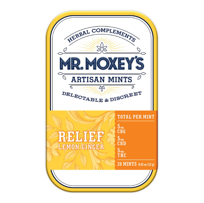 Mr. Moxey's Edibles 20pk/100mg Infused Mints- Relief Lemon Ginger 1:1:1 (THC:CBD:CBG)