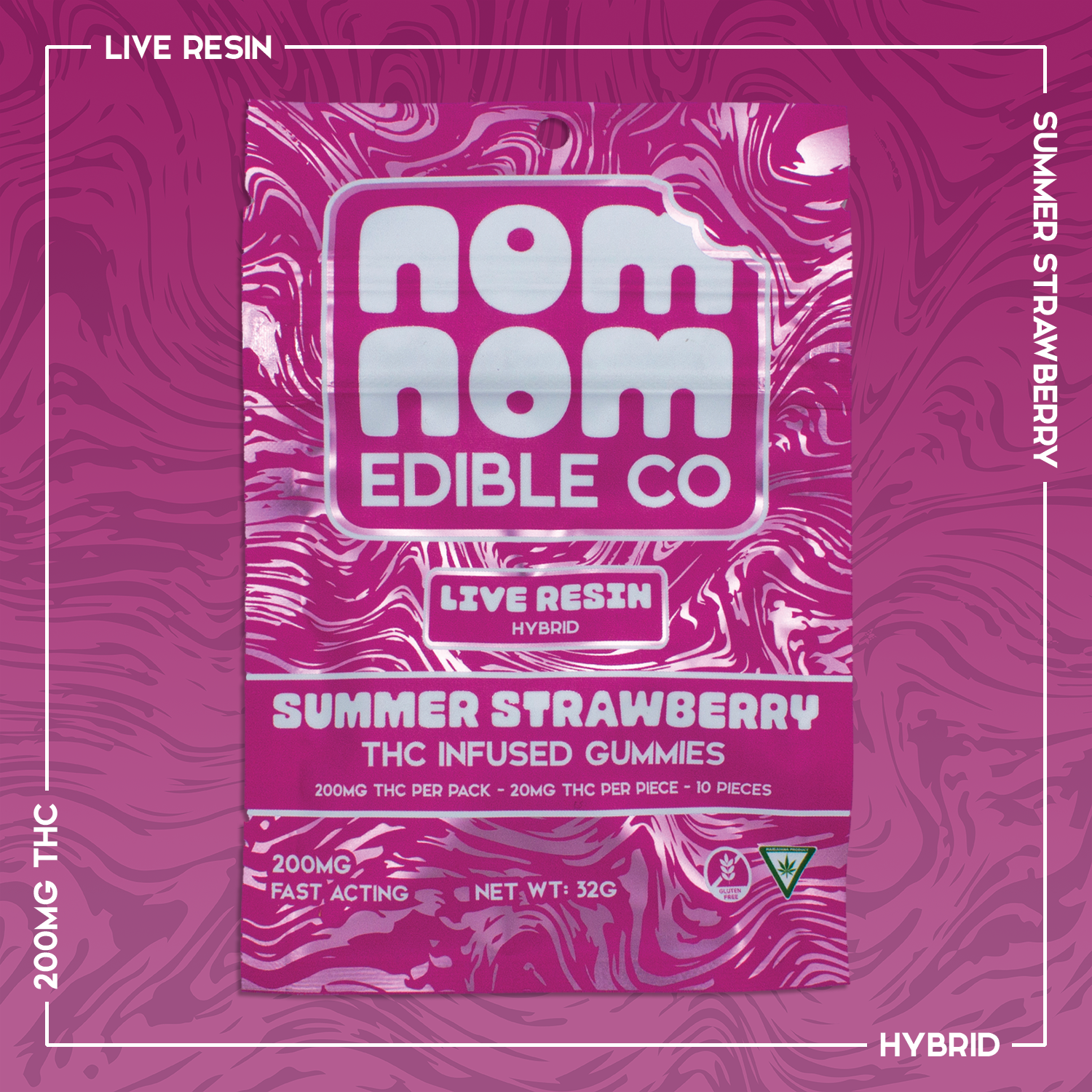 Nom Nom | 200mg Live Resin Gummies | Summer Strawberry
