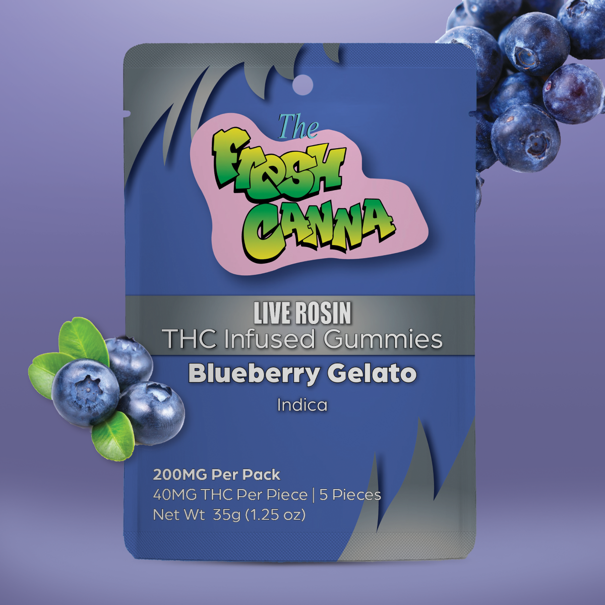 FRESH CANNA - BLUEBERRY GELATO - LIVE ROSIN GUMMIES - 200MG