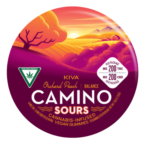 Kiva Confections Camino Orchard Peach Balance Sour 1:1 Gummies 200mg